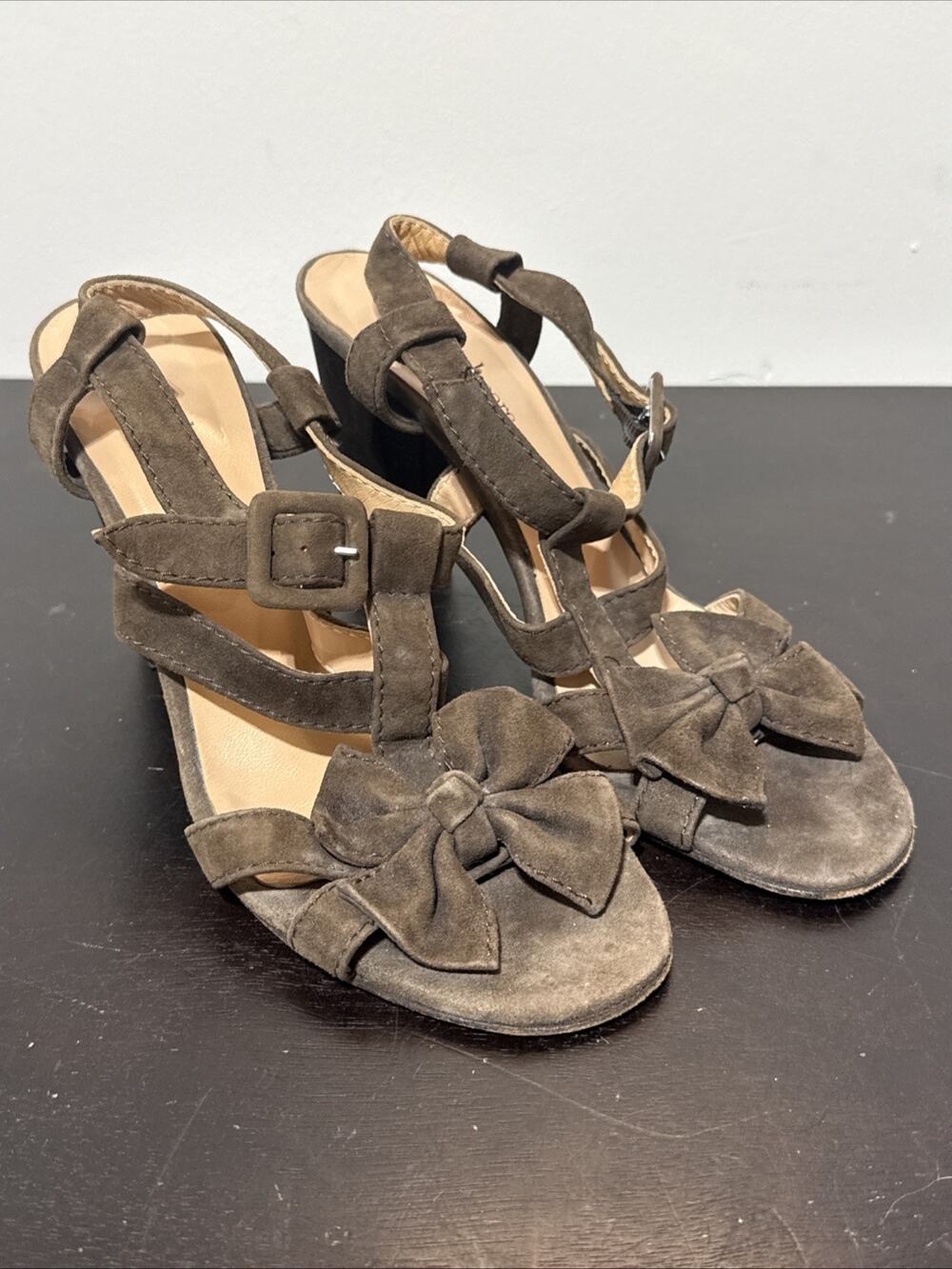Nanette Lapore Brown Leather Strappy Heeled Sandal Womens 8 Bow Coquette Summer